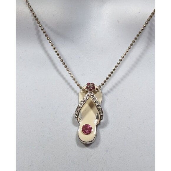 Summery Beach Themed Pink And White Sandal Pendant Necklace - Picture 4 of 6